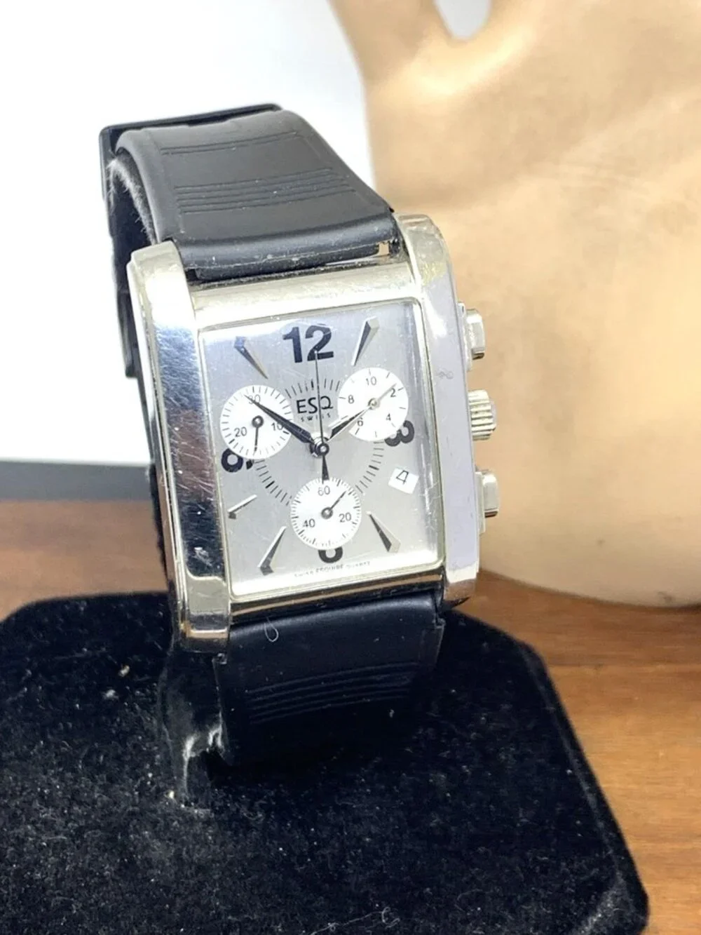 ESQ by Movado Men's Watch Swiss Chronograph Silver Dial Black Rubber Strap 30mm